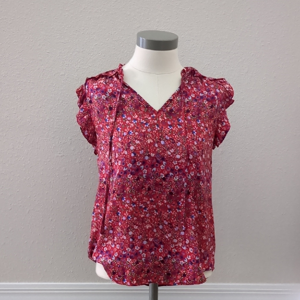 Adrienne Vittadini Red Floral Blouse